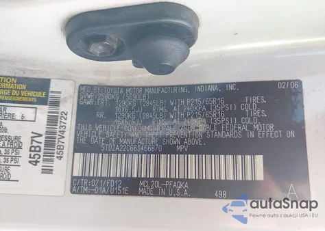 2006 Toyota Sienna Xle from USA, damaged, VIN 5TDZA22C66S466870